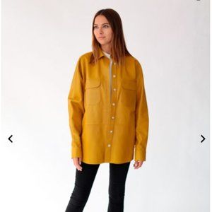 Yellow Leather Overshirt,  100% lamb leather, oversized fit